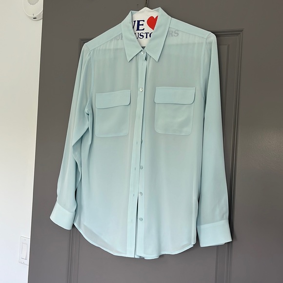 Blue 100% silk Blouse - Picture 1 of 4